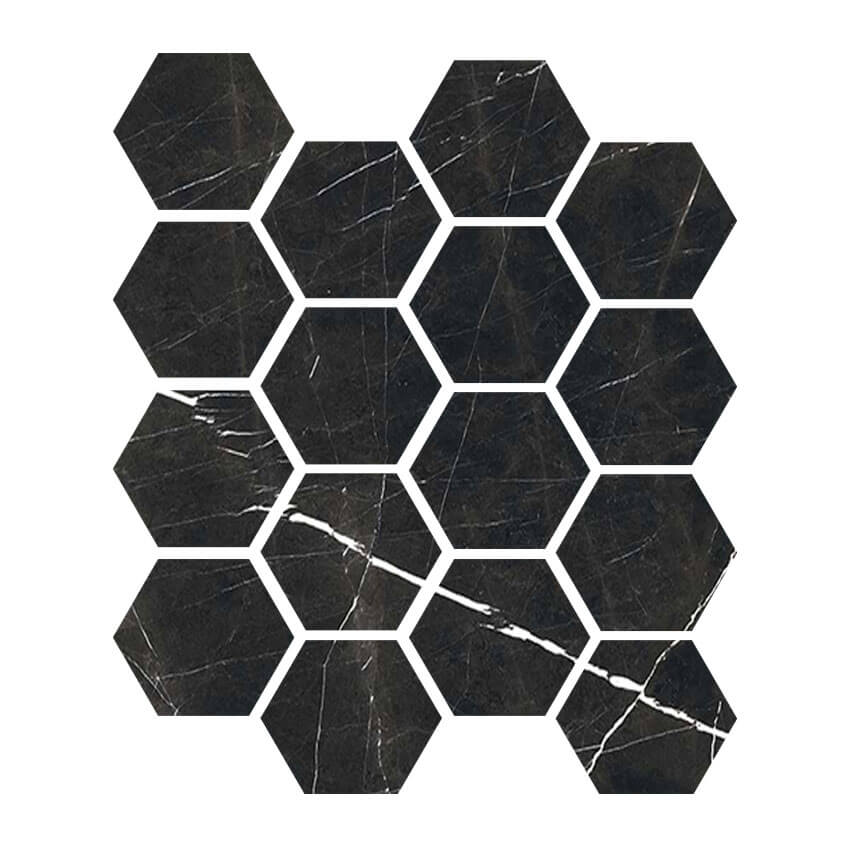 Nero Marquina Hexagon Mosaic Matte Garden State Tile