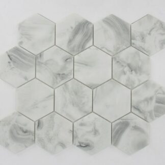 Carrara Hexagon Glass Mosaic 12" x 12" Matte