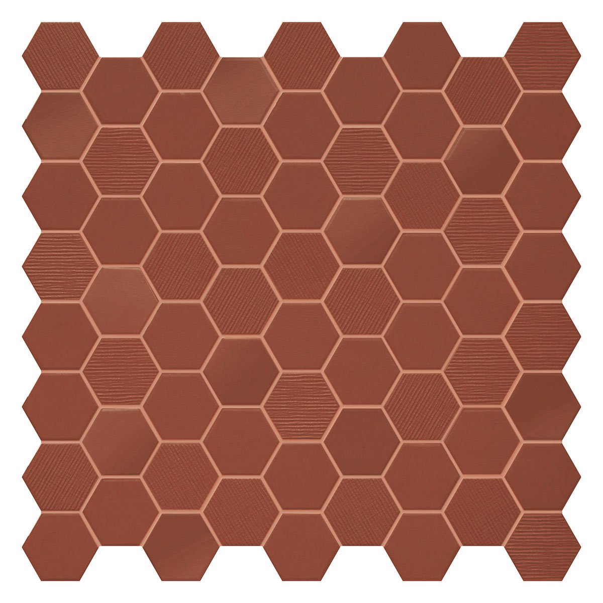 Hexa Rusty Red Hex Mosaics 12" 12" Fabric Mix Tile