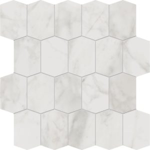 Stanza White Elongated Hexagon Mosaic from Garden State Tile