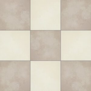 Off white and taupe floor tiles in a checkerboard pattern