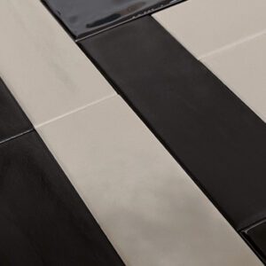 White and black rectangular tiles in a strip pattern