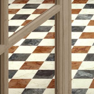 Square Ivory, Green, and Red marble tiled floor