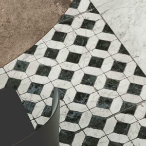 Dark green and while marble tile in a lattice pattern