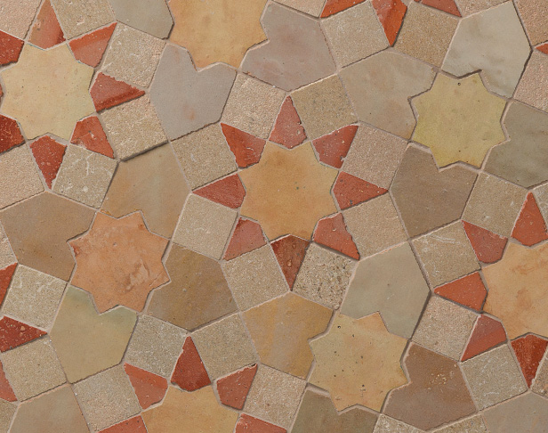 Melange moroccan beige, orange, and yellow mosaic tiles