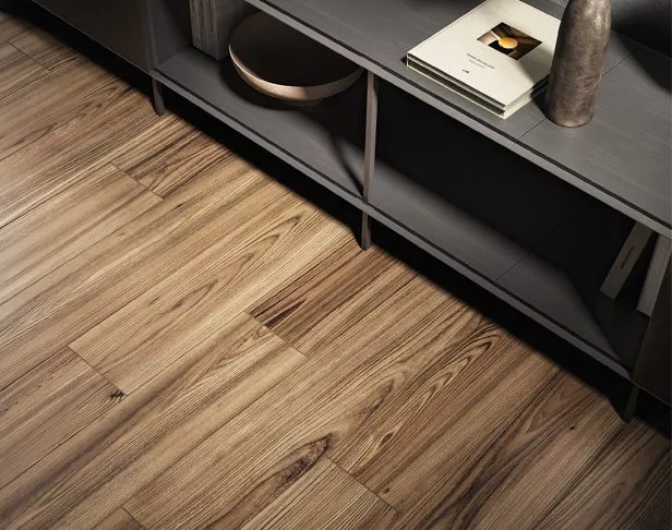 yakisugi burnt wood-look tile with dramatic grain tiger-like pattern floor tile