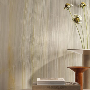 Large format pale green marble look tiled wall