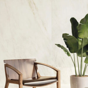Beige Marble look tiled wall with MCM and banana leaf plant