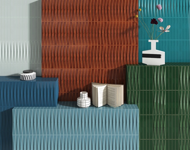 Collection of glossy skinny brick tiles with a 3D effect