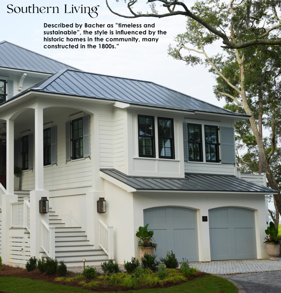 Front of coastal home with double garage