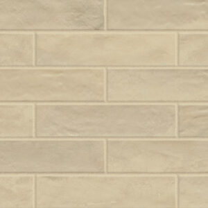 Beige 3x12 glossy tiles in a brickjoint pattern