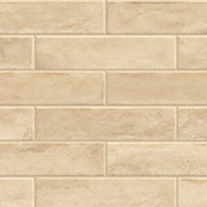 Beige 3x12 glossy tiles in a brickjoint pattern
