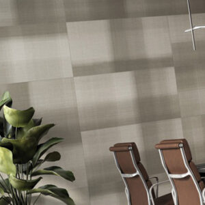 gray plaid porcelain tiled wall in an executive conference space