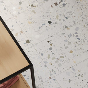 white terrazzo look porcelain tiled floor
